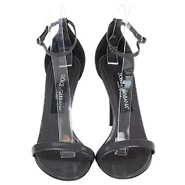 Dolce & Gabbana Dark Grey Patent Leather Ankle Strap Sandals Dark grey