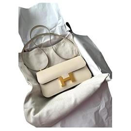 Bolsa Hermès Constance Elan de Couro Branco com Hardware Dourado Branco