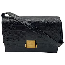 Saint Laurent Black 2018 Crocodile Embossed Leather Medium Bellechasse Shoulder Bag Black