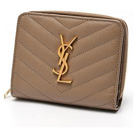 Billetera compacta Cassandra Matelassé en cuero gris de Saint Laurent Gris