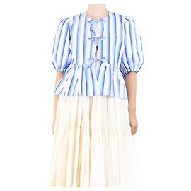 Ganni Top peplum de rayas azules con lazo - talla UK 12 Azul