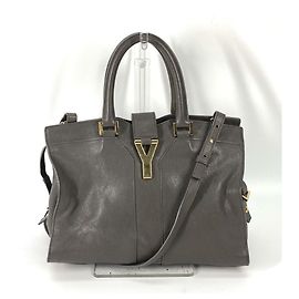 Yves Saint Laurent Gray Leather Cabas Chic Tote Bag Brown