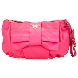 Clutch de pulso em tessuto rosa Prada com laço Rosa