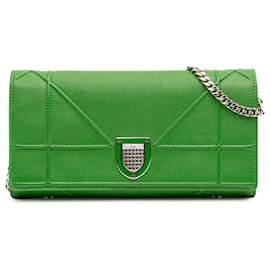 Dior-Dior Green Grained Calfskin Diorama Croisiere Wallet on Chain-Golden,Green