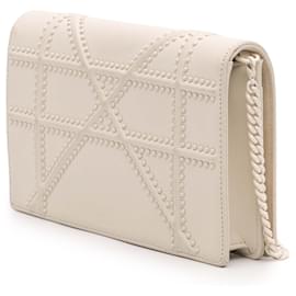 Dior-Dior White Small Ultra Matte Studded Calfskin Diorama Wallet on Chain-White