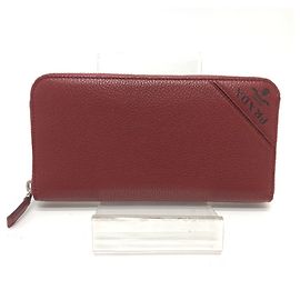 Cartera bi-fold de cuero rojo Prada Roja