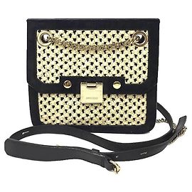 Borsa a Spalla Jimmy Choo in Pelle e Paglia Nero Beige