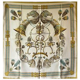 Foulard in seta Hermès Panache e Fantaisie verde e eggshell Verde Bianco sporco