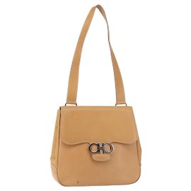 Salvatore Ferragamo Bolsa de Ombro Gancini em Couro Marrom Prata Auth 135337 Marrom Prata