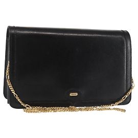 BALLY Wallet Chain Shoulder Bag Leather Black Gold Auth BA4808 Black Golden