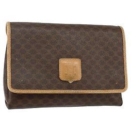 Céline CELINE Macadam Canvas Shoulder Bag PVC Leather Brown Gold Auth ep10882 Brown Golden