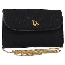 Bolsa de ombro em canvas colmeia Christian Dior preta e dourada Auth BA5626 Preto Dourado