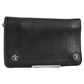 Chrome Hearts 1 Zip Wallet Flare Button Compact Wallet Leather Auth 134689M Black