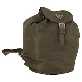 PRADA Backpack Nylon Khaki Silver Auth bs29051 Silvery Khaki