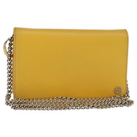 Bolsa de Ombro em Couro GUCCI Corrente Amarela 354697 Auth 142696 Amarelo