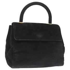 PRADA Sac à main Suède Noir Or Auth 141959 Noir Doré
