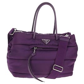 PRADA Borsa a Mano Nylon 2 vie Viola Oro Auth 138073M D'oro Porpora