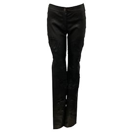 Chanel Black Fall Winter 2010 Camellia Stretch Lambskin Leather Pants Black