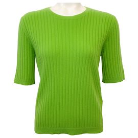Pull court en cachemire côtelé vert lime Allude Vert