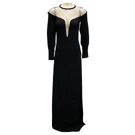 La Perla Black Mesh and Wool Crepe Evening Gown Black