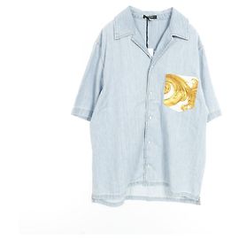 Top in cotone Versace Bianco Blu Giallo