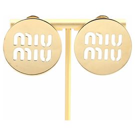Brincos redondos de metal dourado com recortes Miu Miu Dourado