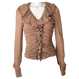 Blusa de seda drapeada Roberto Cavalli marrom cáqui Marrom Caqui