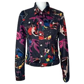 Versace Jeans Couture Graffiti Denim Jacket Black Black Multiple colors