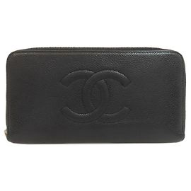 Carteira longa Chanel Coco Mark em couro de bezerro texturizado Preto