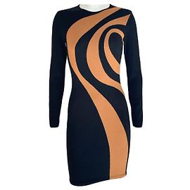 Thierry Mugler Knit Dress Black Orange Geometric Print Black Orange