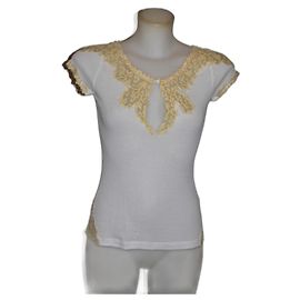 Top Ermanno Scervino de algodón blanco y amarillo Blanco Amarillo