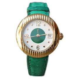 YSL Yves Saint Laurent Quarz Uhr Ref. 01C 07395 vergoldet Schweizer Golden Grün
