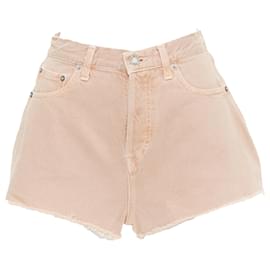 Saint Laurent-Saint Laurent Washed Denim Logo Flared Shorts-Brown,Beige