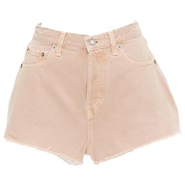 Shorts flare em denim lavado com logo Saint Laurent Marrom Bege