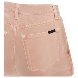 Saint Laurent-Saint Laurent Washed Denim Logo Flared Shorts-Brown,Beige