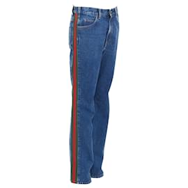 Gucci-Gucci Cotton Web Trim Straight Leg Jeans-Blue
