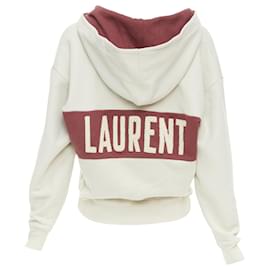 Saint Laurent-Saint Laurent 2022 Logo Crop Hoodie-Brown,Beige