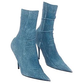 Balenciaga Knife Jeans Stiefeletten mit spitzem Absatz Blau