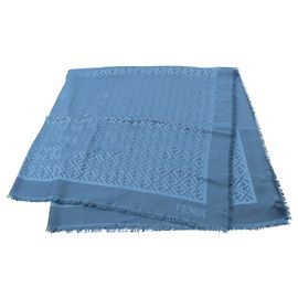 Xale de seda e lã Zucca da Fendi Azul
