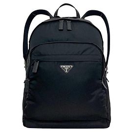 Prada Nylon and Saffiano Triangle Backpack in Black Black