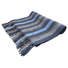 Louis Vuitton-Cachecol de lã e cashmere listrado com franjas Louis Vuitton-Marrom,Azul,Azul marinho