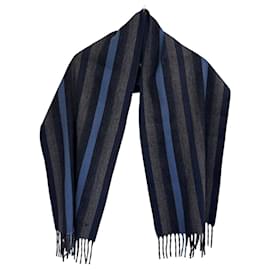 Louis Vuitton-Cachecol de lã e cashmere listrado com franjas Louis Vuitton-Marrom,Azul,Azul marinho