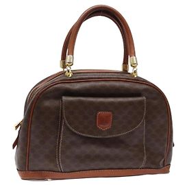 Céline Bolsa de mão em lona Macadam CELINE em couro PVC marrom dourado Auth 141839 Marrom Dourado