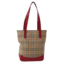 Autre Marque Borsa Tote Burberrys Nova Check in tela beige rossa oro Auth BA5696 Rosso Beige D'oro