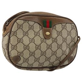 Bolsa Sherry Line GG Supreme Web da GUCCI em PVC Bege e Ouro 89 02 066 Auth 142438 Bege Dourado