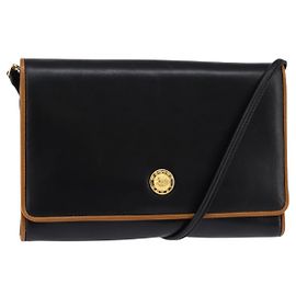Céline Bolsa de Ombro de Couro Preta e Dourada Auth BA5688 Preto Dourado