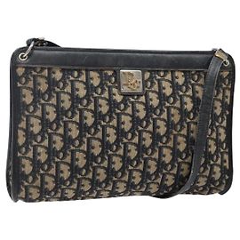 Borsa a Spalla in Tela Trotter Christian Dior Blu Navy Oro Auth 141525 D'oro Blu navy
