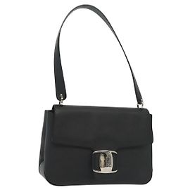 Borsa a Spalla Vala in Pelle Nera e Argento Salvatore Ferragamo Auth 141973 Nero Argento