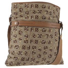 Salvatore Ferragamo Shoulder Bag Canvas Leather Brown Silver Auth BA5611 Brown Silvery
