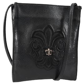 Borsa Gunslinger in pelle nera con bottone croce Chrome Hearts Auth 134879M Nero